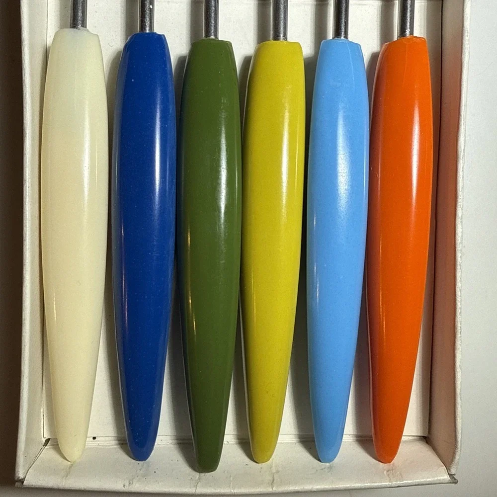 Vintage Fondue‎ Forks / Set of 6 Stainless Steel with Plastic Handles / Japan